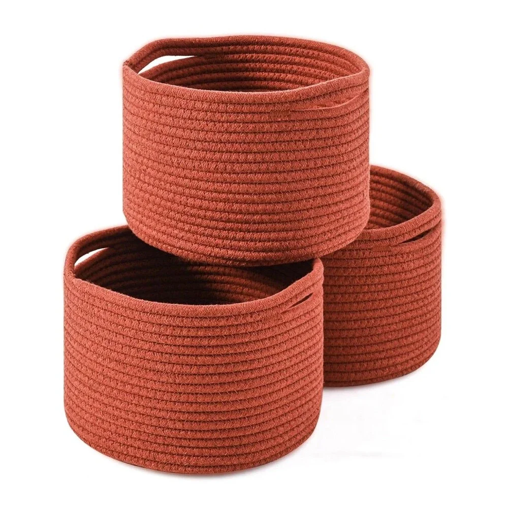 Small Brick Red Woven Storage Baskets Organizer Bins 9.7x9.7x7 Inch 3 Pack